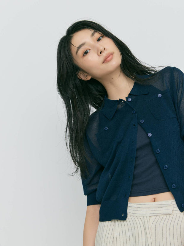 【LIGHT_残り1点】SHEER POCKET CARDIGAN