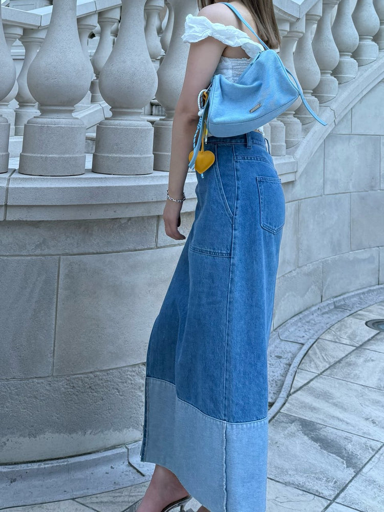 LIGHT/S_残りわずか】SLIT LONG DENIM SKIRT – BLUE×PALANG(ブルーパラン)