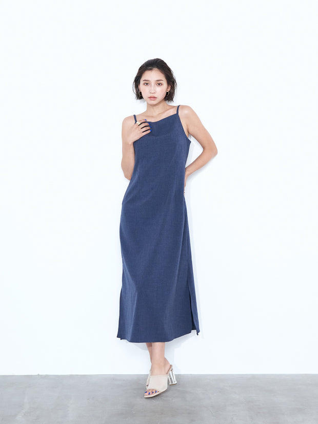 【 BLUE_残り1点】DENIM-LIKE LONG DRESS（2color）