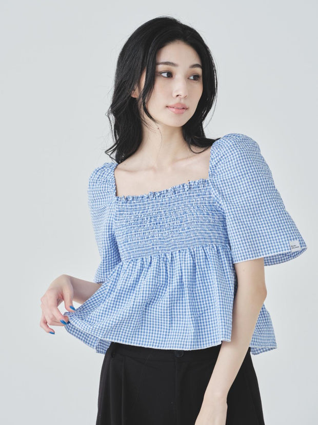CHECKERED FRILL BLOUSE