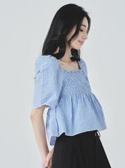 CHECKERED FRILL BLOUSE
