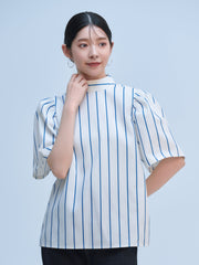 HALF STRIPE RIBBON BLOUSE