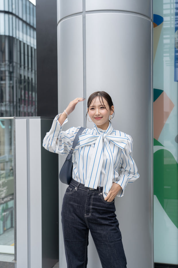 STRIPED RIBBON BLOUSE