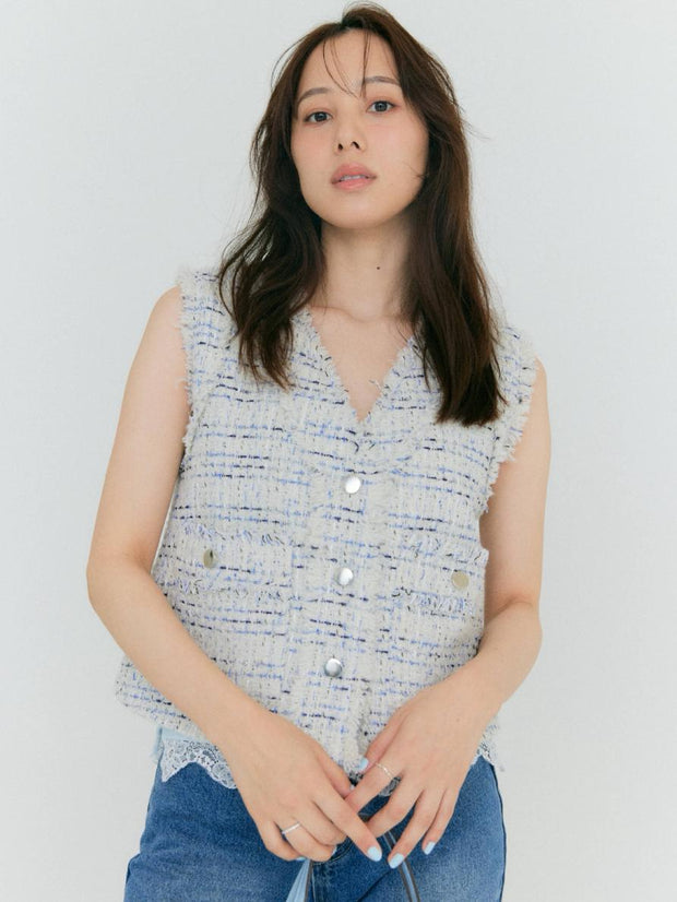 AIRY TWEED SLEEVELESS JACKET – BLUE×PALANG(ブルーパラン)